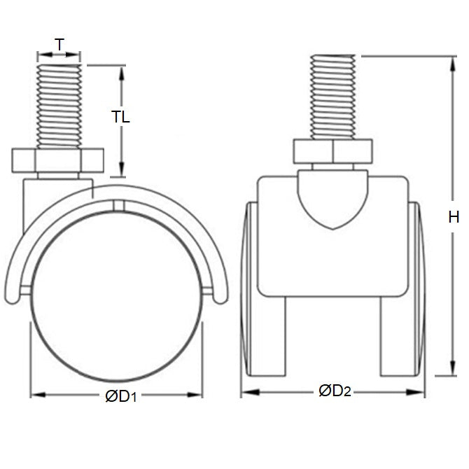 1163163 | WC437RS (2 Pcs) --- Castors - 50.8 mm Swivel Nylon Thread