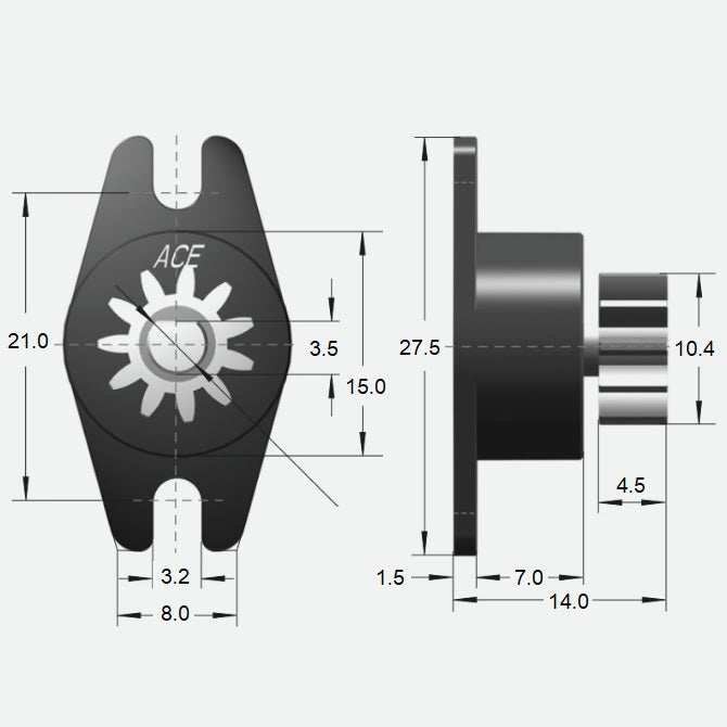 1043743 | DR-0030-B (Each) --- Rotary Dampers - 3.0 - +/- 0.8 - Ncm Bi-directional 50 RPM 2.0 to 3.0 Ncm