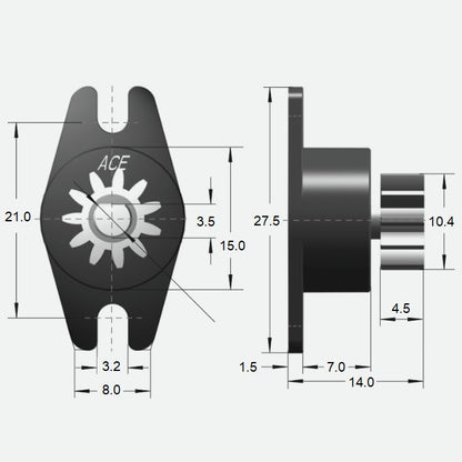 1043743 | DR-0030-B (Each) --- Rotary Dampers - 3.0 - +/- 0.8 - Ncm Bi-directional 50 RPM 2.0 to 3.0 Ncm