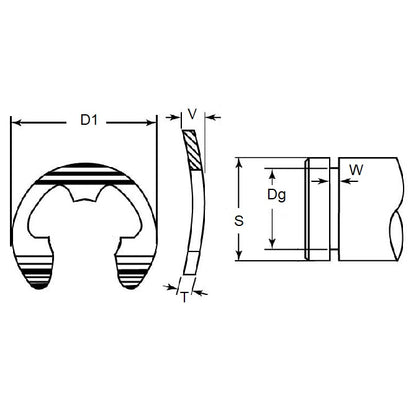 1089638 | ECB-0077-0095-S15 --- E-Clips Retaining Rings - 9.53 mm x 7.7 mm x 0.89 mm