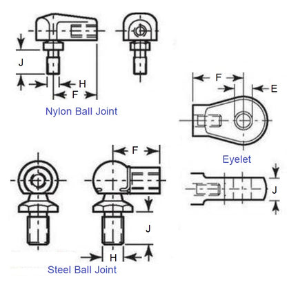 1066376 | GAS212RS --- End Fittings Gas Springs - M6 (6x1mm) Fat Blade