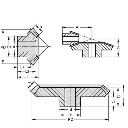 1060056 | GB-51A-M1-12-040-A (Each) --- Bevel Gears - Ratio 5 to 1 Small Gear Only - GB-51A-M1-60-100-A Module 1 Plastic - Acetal Gear