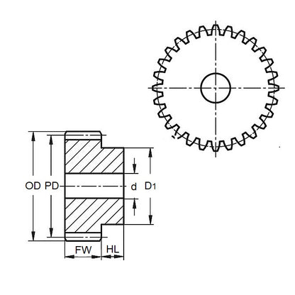 1128016 | G018B-22-M08-030-040-AB-G --- Gears - 22 Teeth x 17.6 mm x 4 mm