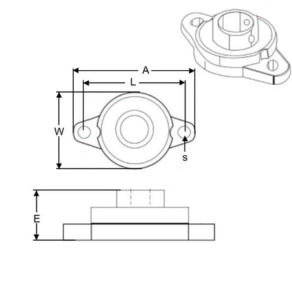 1109380 | UFL002N (Each) --- Flanged 2 Bolt Housing and Bearing Assembly - 15x42x67 mm Rigid - Aluminium