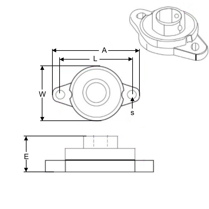 1142031 | UFL006N (Each) --- Flanged 2 Bolt Housing and Bearing Assembly - 30x70x112 mm Rigid - Aluminium
