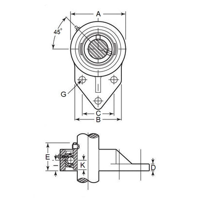 1103227 | IP-196RS (Each) --- Offset Housing and Bearing Assembly - 12.7x63.5x61.9 mm Thermoplastic and Stainless