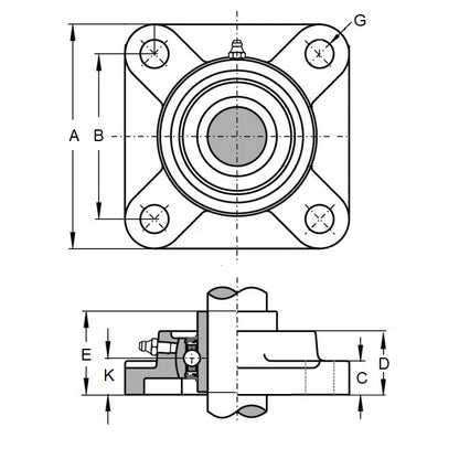 1191736 | F206 (Each) --- Flanged Square Cast Iron Housings - 108x40.2x14 mm - Cast Iron Housing