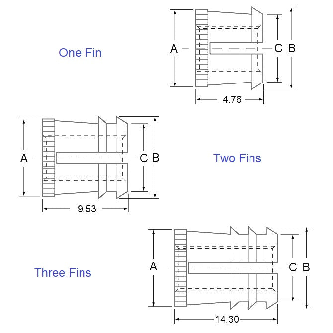 1072467 | IN-PF-0635C-095-W (5 Pcs) --- Tapered Fit Finserts For Wood and Plastics Inserts - 1/4-20 UNC (6.35mm) x 8.33 mm x 14.3 mm