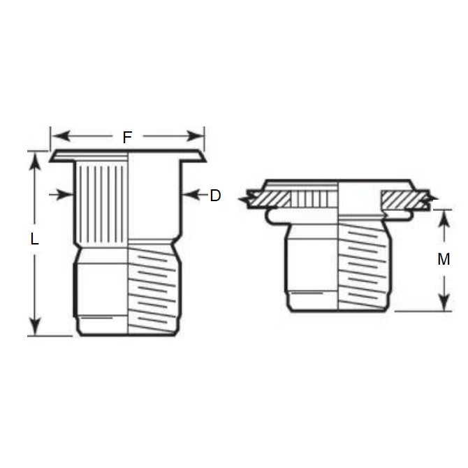 1051545 | IN-RIV-035C-028-R --- Rivet Nuts Inserts - 6-32 UNC (3.5mm) x 6.75 mm 0.50 - 2.83