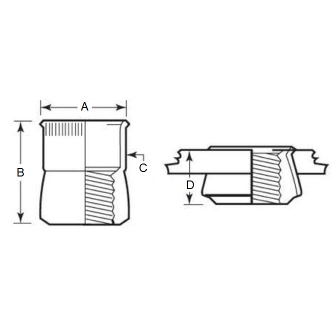 1060795 | IN-RIV-048F-080-TS (50 Pcs) --- Inserts - 10-32 UNF (4.762mm) x 7.04 mm x 9.52 mm