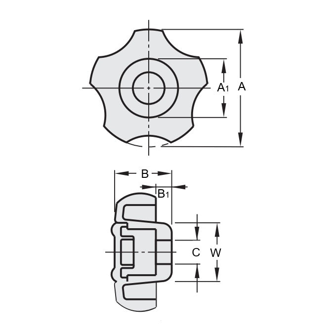 1069841 | KF060M-36-FIT-WR --- Knob - M6 x 36 mm x 20 mm