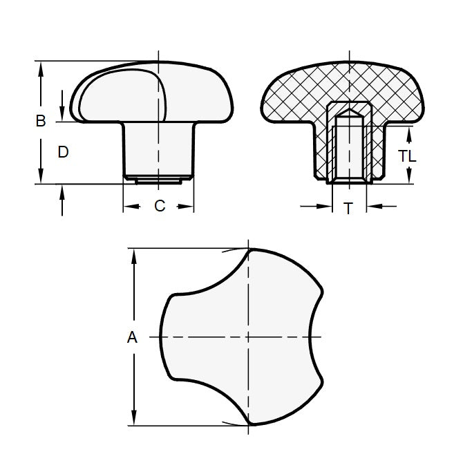 1059364 | KF048C-032-3L --- Knobs - 10-24 UNC (4.76mm) x 32 mm x 8.9 mm