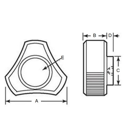 1078902 | KF079C-025-3L-BHST (50 Pcs) --- Knobs - 5/16-18 UNC (7.94mm) x 25.4 mm x 9.5 mm