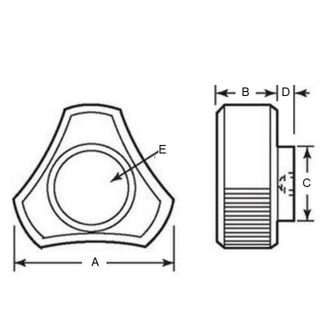 1073969 | KF064C-019-3L-BHST --- Knobs - 1/4-20 UNC (6.35mm) x 19.05 mm x 9.5 mm