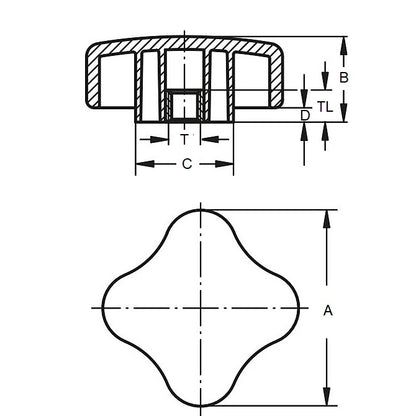 1074803 | KF064C-040-4L --- Knobs - 1/4-20 UNC (6.35mm) x 39.88 mm x 9.7 mm