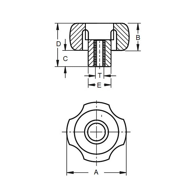 1061095 | KF048F-020-4L-P (5 Pcs) --- Knobs - 10-32 UNF (4.76mm) x 20.07 mm x 7.1 mm