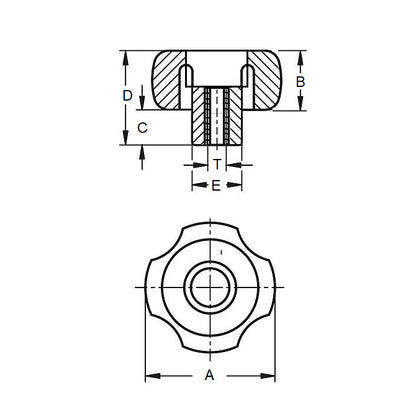 1061095 | KF048F-020-4L-P (5 Pcs) --- Knobs - 10-32 UNF (4.76mm) x 20.07 mm x 7.1 mm