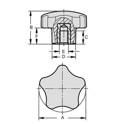 1061107 | KF048F-025-5L-BR --- Knobs - 10-32 UNF (4.76mm) x 24.89 mm x 9.9 mm