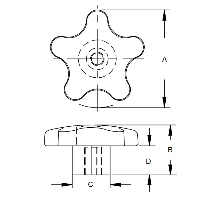 1088750 | KF095C-057-5L-PB --- Knobs - 3/8-16 UNC (9.53mm) x 57.15 mm x 18.3 mm