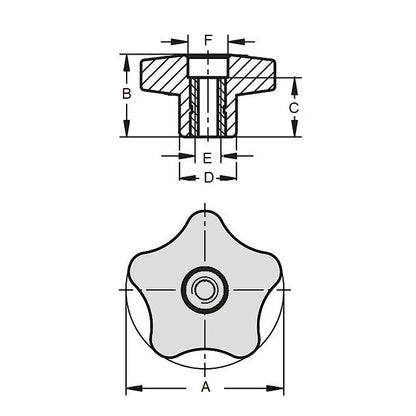 1088658 | KF095C-050-5LSFT-P --- Lobe Knobs - 3/8-16 UNC (9.53mm) x 50.04 mm -