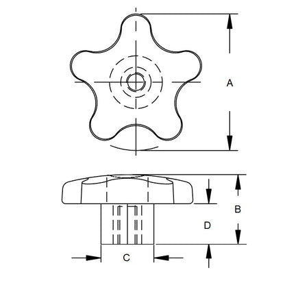 1088753 | KF095C-057-5L-PA --- Knobs - 3/8-16 UNC (9.53mm) x 57.15 mm x 25.4 mm