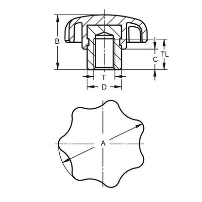 1061107 | KF048F-025-7L-SP --- Knobs - 10-32 UNF (4.76mm) x 24.89 mm x 8.4 mm