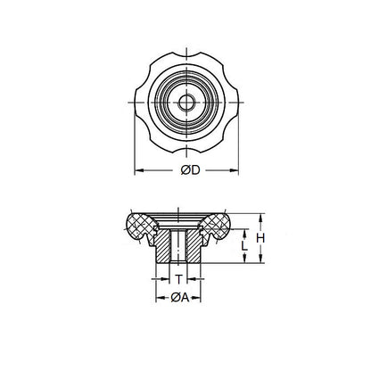 1076289 | KF065-050-HW --- Valve and Hand Wheels Knobs - 6.5 Square Hole x 50 mm x 18 mm