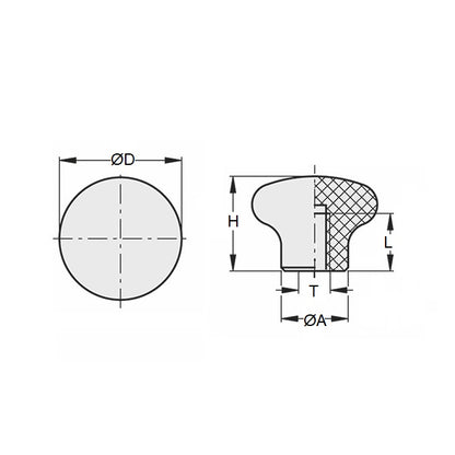 1069591 | KF060M-030-PP --- Knobs - M6x1 (6mm  Standard) x 30 mm x 13.5 mm