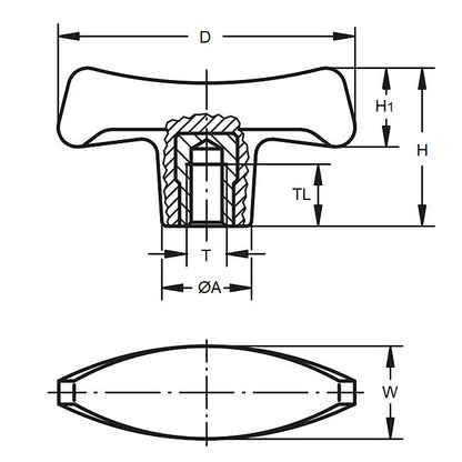 1069916 | KF060M-040-W --- Knobs - M6x1 (6mm  Standard) x 40 mm x 18 mm