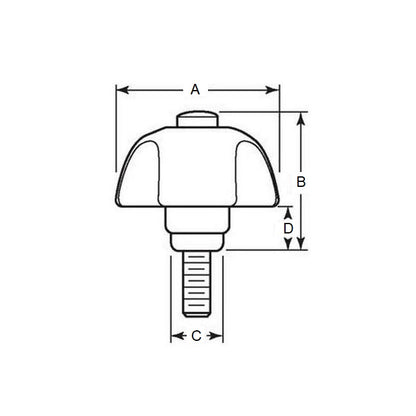 1084036 | KM080M-050-3L-SAF33 --- Lobe Knobs - M8 (8x1.25mm) x 50 mm x 33 mm