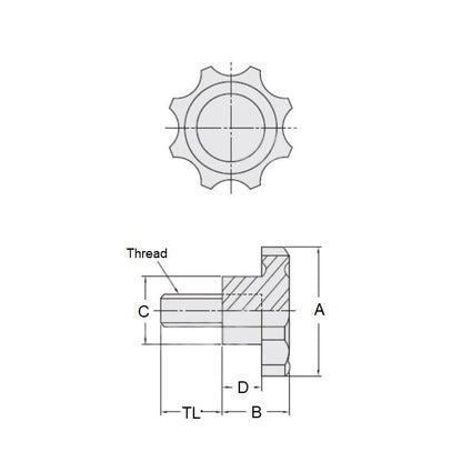 1094005 | KM100M-040-8L25 --- Knobs - M10x1.5 x 40 mm x 25 mm