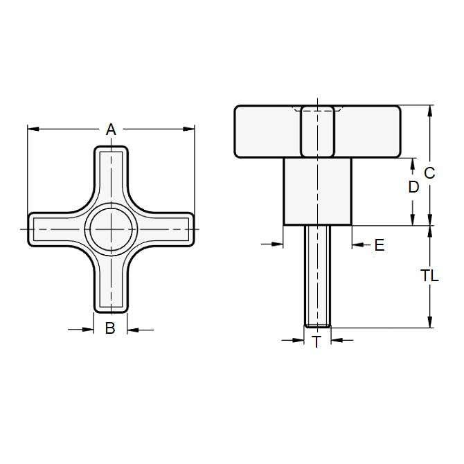 1074500 | KM064C-032-CSP25 --- Knobs - 1/4-20 UNC (6.35mm) x 31.75 mm x 25.4 mm