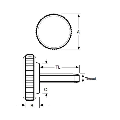 1051642 | KM035C-010-0635-KNU-B (9 Pcs) --- Knobs - 6-32 UNC (3.50mm) x 9.53 mm x 6.4 mm