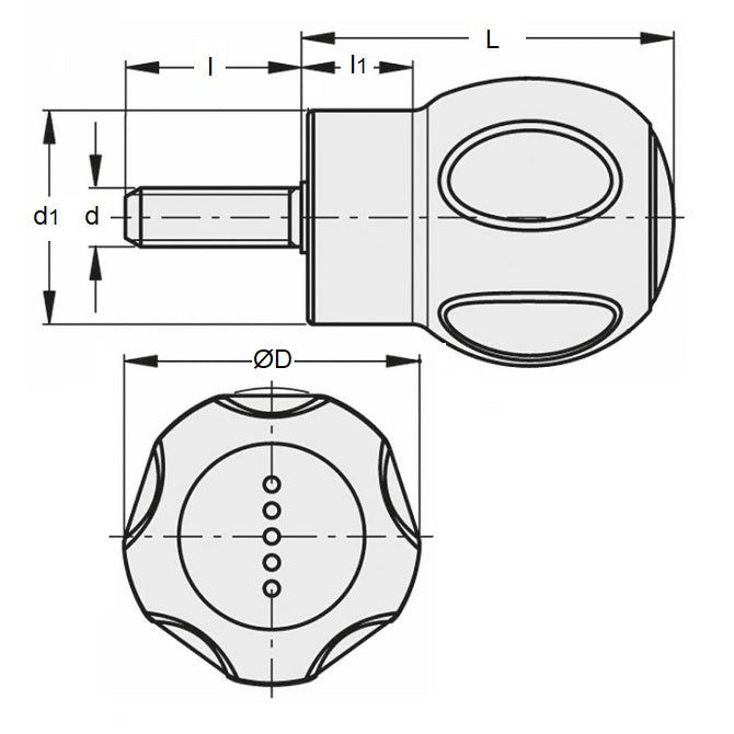 1079267 | KM079C-050-R-SFT --- Knobs - 5/16-18 UNC (7.94mm) x 50 mm x 62 mm