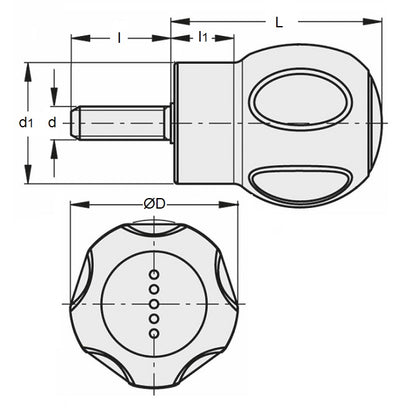 1088621 | KM095C-050-R-SFT --- Knobs - 3/8-16 UNC (9.53mm) x 50 mm x 62 mm