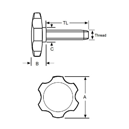 1074716 | KM064C-038-1270-ROS-B (2 Pcs) --- Knobs - 1/4-20 UNC (6.35mm) x 38.1 mm x 12.7 mm