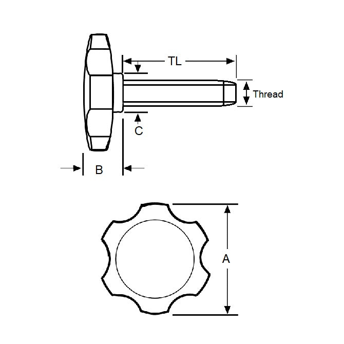 1068261 | KM060M-038-ROS-Y (PK-10) --- Thumb Knobs - M6 - 6.00mm - - Use Own Screw 38x12.2 mm For Cap Screws - Plastic Knob