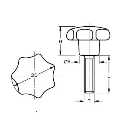 1069383 | KM060M-025-STR-PL --- Knobs - M6x1 (6mm  Standard) x 25 mm x 20 mm