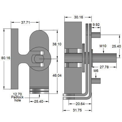 1183631 | HH-111RS (Each) --- Latching Handles - 84.138x31.75x25.4 mm Tee Handle