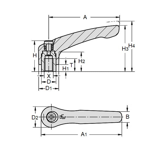 1066416 | CLB01M6-OUK --- Levers - M6x1 (6mm Standard) x  Steel with Plastic Coat x 40 mm