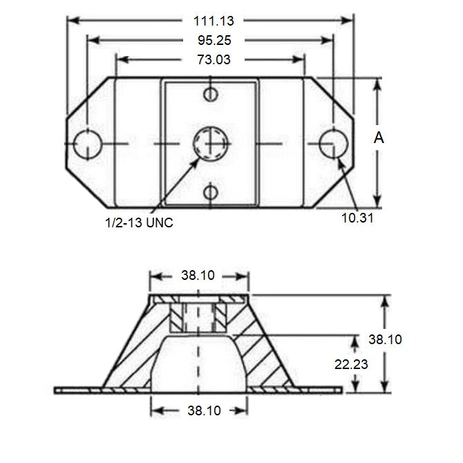 1185505 | MCOM-0091-102 (Each) --- Compression Mounts - 90.718 Kg - 101.6x111.125 mm - Neoprene Rubber Mount