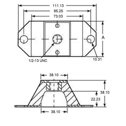1185505 | MCOM-0091-102 (Each) --- Compression Mounts - 90.718 Kg - 101.6x111.125 mm - Neoprene Rubber Mount