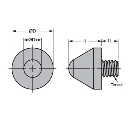 1037691 | MCOD-0001-013 --- Cone Mounts - 1/4-12 UNC 2A x 12.7 mm x 6.35 mm