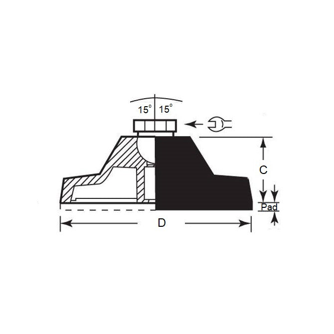 1122806 | MLF-191C-S3NY-0LH-102 --- Levelling Socket Mounts - 3/4-10 UNC (19.05mm) x 101.6 mm x 18.5 mm