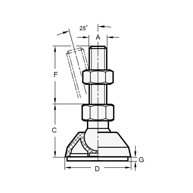 1094657 | MLM-100M-045-TP-2LH --- Levelling Studded Mounts - M10 (10x1.5mm) x 80 mm x 27 mm