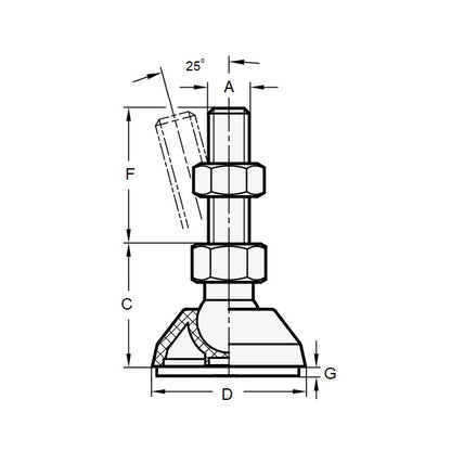 1094658 | MLM-100M-070-TP-2LH --- Levelling Studded Mounts - M10 (10x1.5mm) x 80 mm x 27 mm