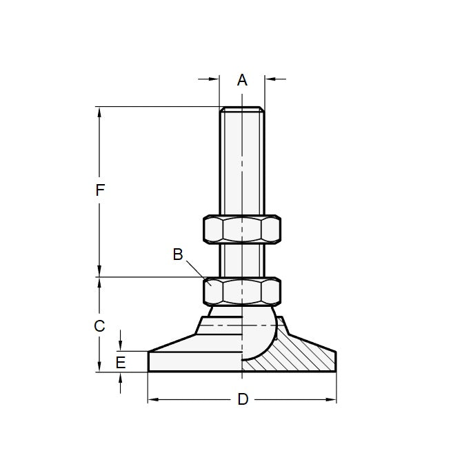 1223704 | RAD5210-1 (Each) --- Levelling Studded Mounts - M10 - 10x1.5mm - 30x9 mm Basic - Polypropylene Adjuster