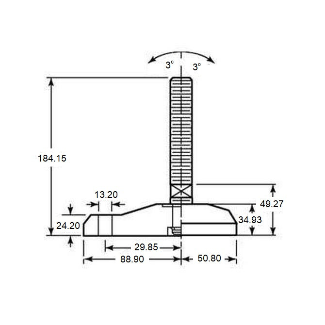 1104848 | MLM-127C-152-S4-AHY1-100 --- Levelling Studded Mounts - 1/2-13 UNC (12.7mm) x 100.1 mm x 32 mm