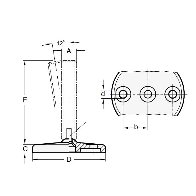 1104930 | MSM-127C-102-S4-ALPHY-L110 --- Levelling Studded Mounts - 1/2-13 UNC (12.7mm) x 110 mm x 11.9 mm