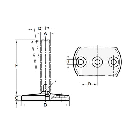 1104930 | MSM-127C-102-S4-ALPHY-L110 --- Levelling Studded Mounts - 1/2-13 UNC (12.7mm) x 110 mm x 11.9 mm